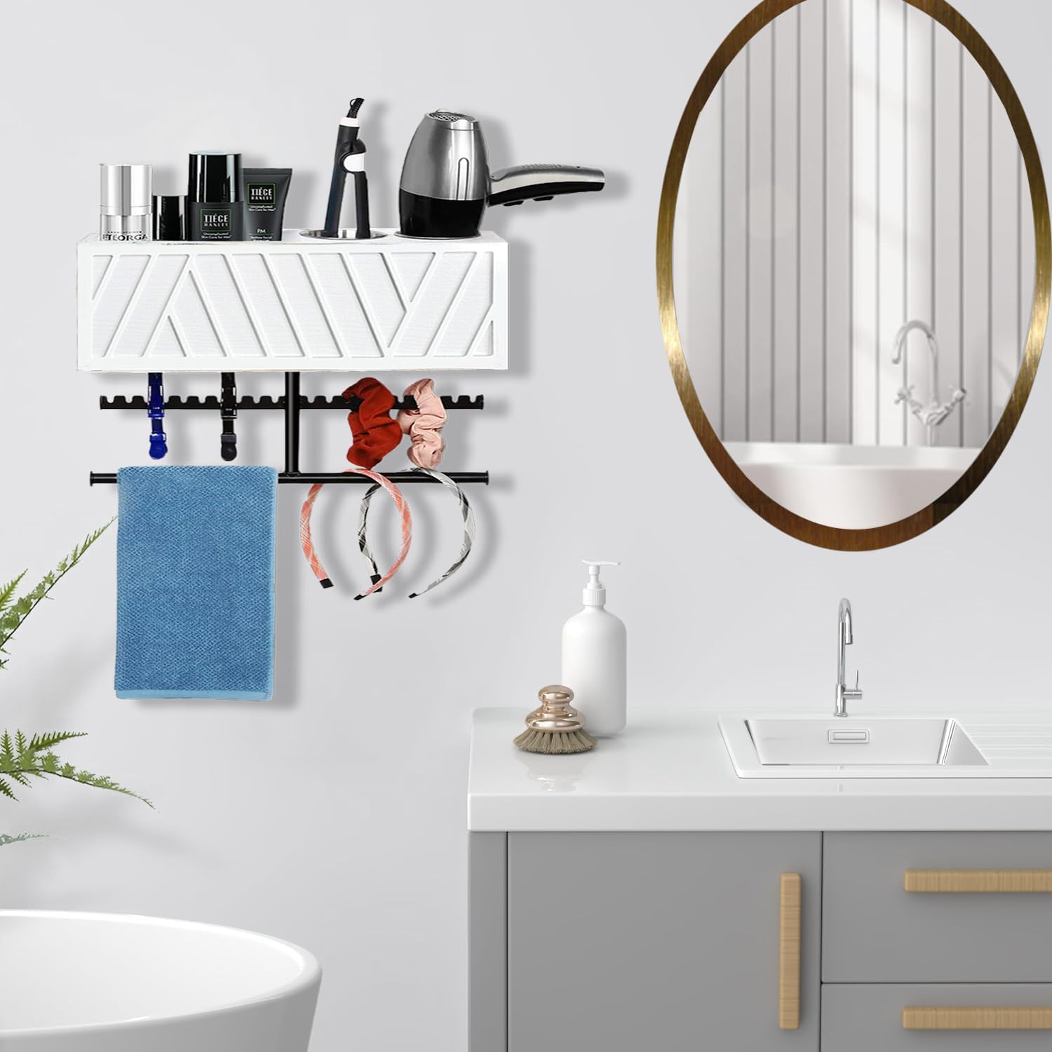 Rustic Hair Dryer Holder Wall Mounted,Hair Styling Tools & Accessories Organizer,Bathroom Supplies & hot Tools vanities