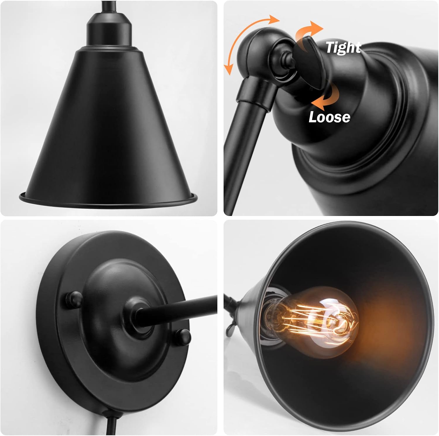 SLYYMY Plug in Wall Sconce, Black Wall Sconce, Industrial Vintage Wall Lamp | Swing Arm Plug in Wall Light with On Off
