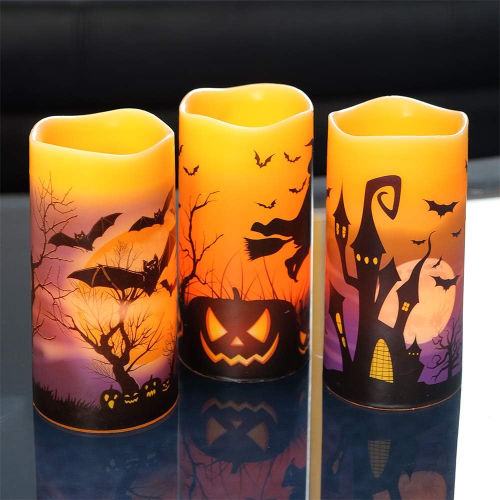 Halloween Decor Flameless Candles Battery Operated with 6H Timer | LED Pillar Candles Flickering, Real Wax 300 Hours