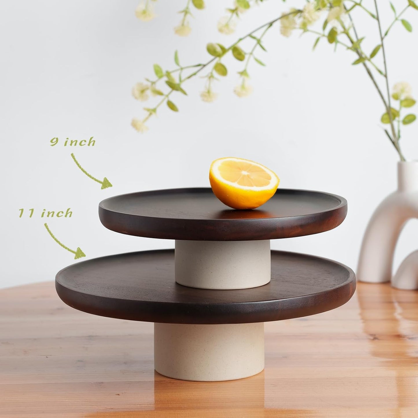 Rustic Acacia Wood Cake Stand / 9 Inch / Natural