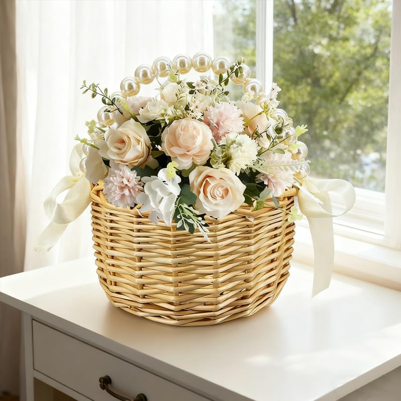 Wicker Rattan Flower Girl Basket / Natural Two Piece / Set of 2