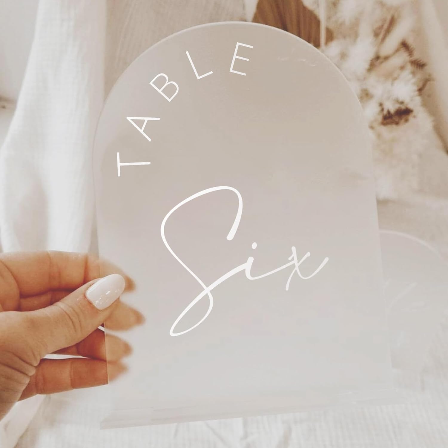 Frosted Arch Wedding Table Numbers 1-20 with Stands, 5x7 Inch Frosted Arch Acrylic Sign with White Letters, Arched