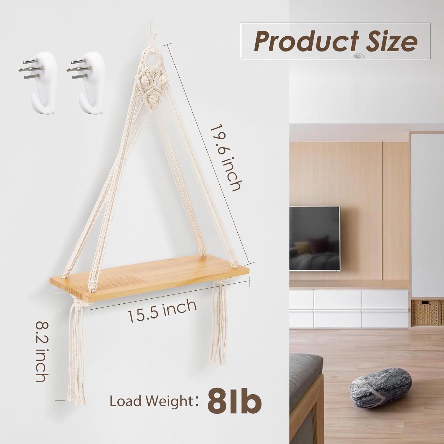 Boho Wooden Display Floating Shelves / Nature / Set of 2