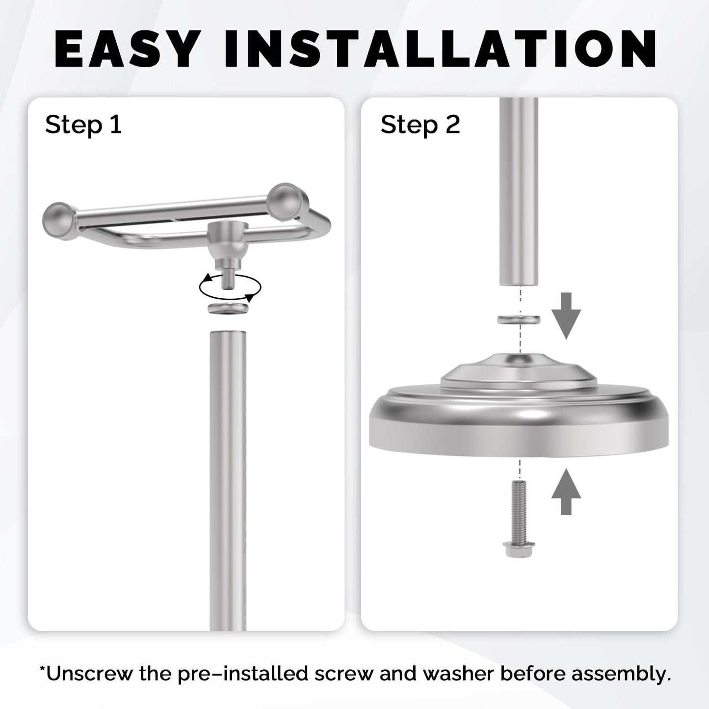 Toilet Paper Holder Stand Stainless Steel & Weight Base, No Tipping | Brushed Nickel, Post Pivoting Design Easy to