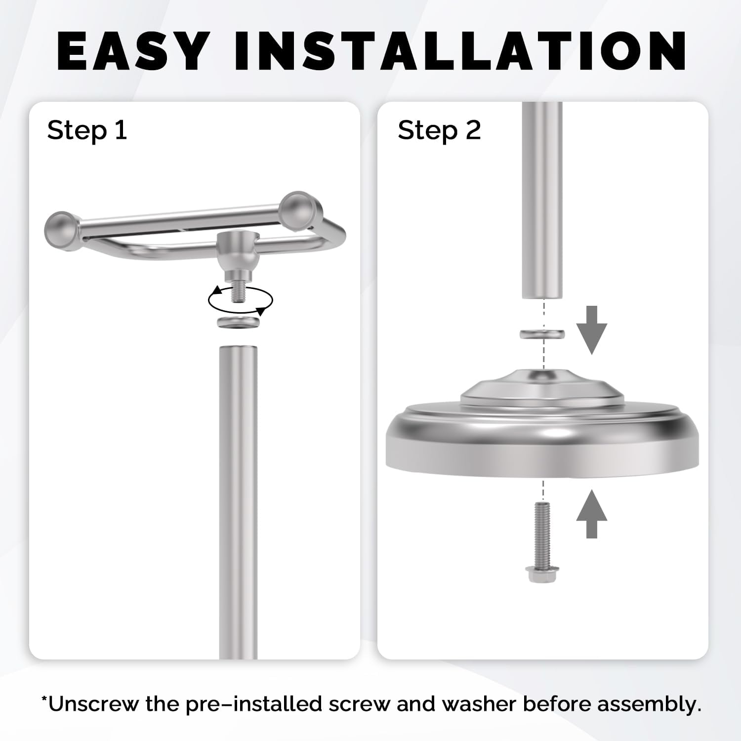 Toilet Paper Holder Stand Stainless Steel & Weight Base, No Tipping | Brushed Nickel, Post Pivoting Design Easy to