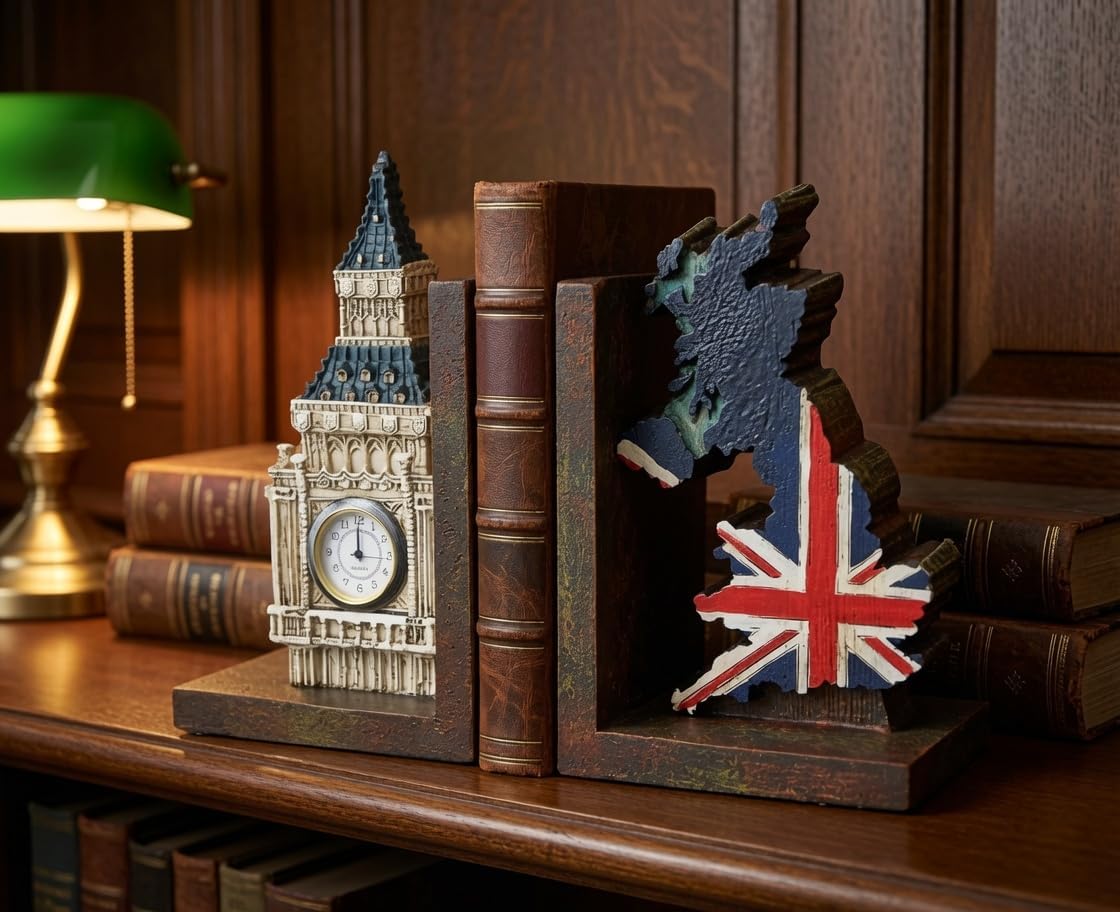 Big Ben Bookends / London Clock Tower UK Flag Decorative Book Ends