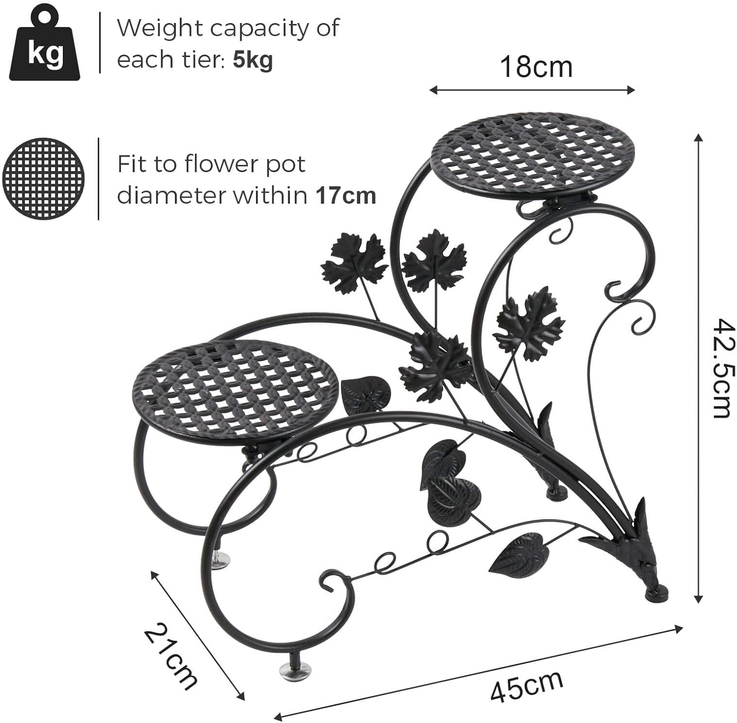 unho Plant Stand Heart Shaped: Set of 2 Metal Flower Racks outdoor | Potted Iron Planter Display Shelves Holder for