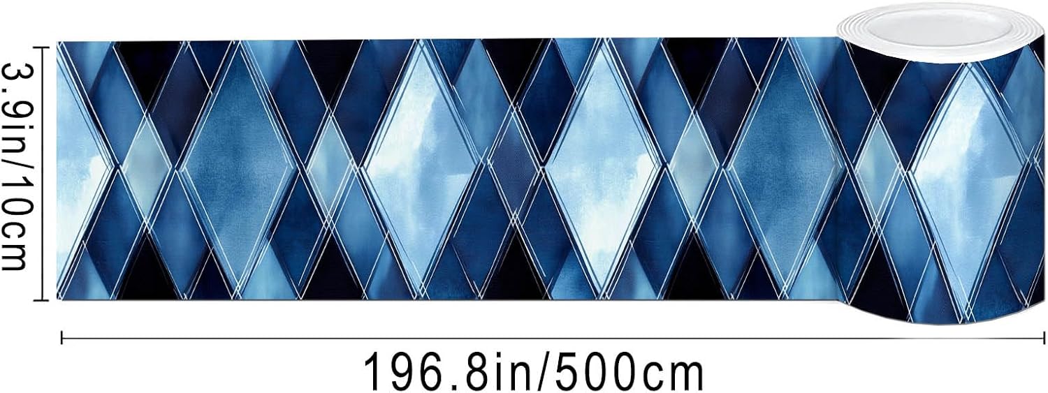 Wallpaper Border Blue Strip Wallpaper Peel and Stick Wall Diamond Geometric / Blue Diamond Glass
