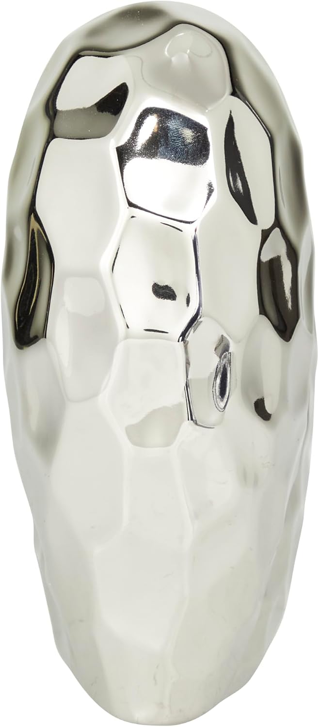 Porcelain Ceramic Heart Decorative Sculpture Dimensional Angled Origami / Silver / 8 x 3 x 8