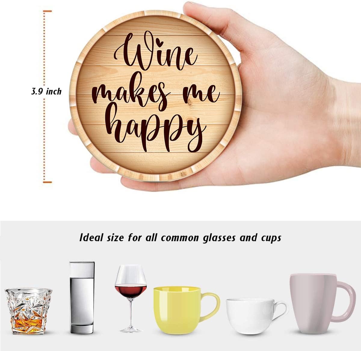 Wine Stamp Wooden Bottle Absorbent Round Ceramic Stone Mat / Retro 8 / Set of 6