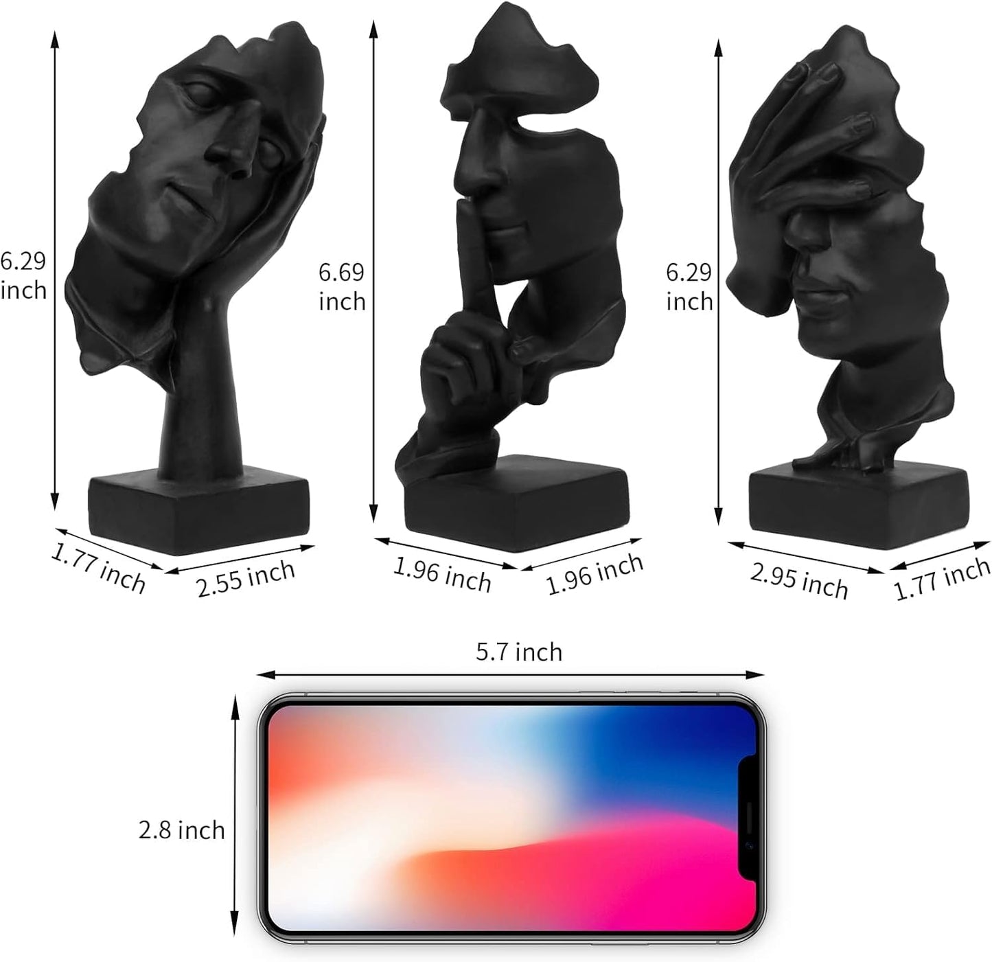 Resin Statues / Thinker Statue / Black / Set of 3