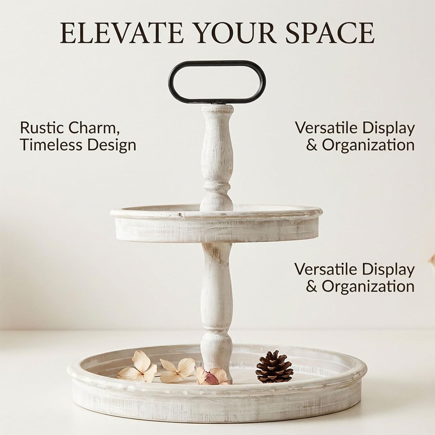 Two Tiered Tray Stand Rustic Tiered Tray Decor 2 Tiered Tray Serving Tray Seasonal & / White / 15.7