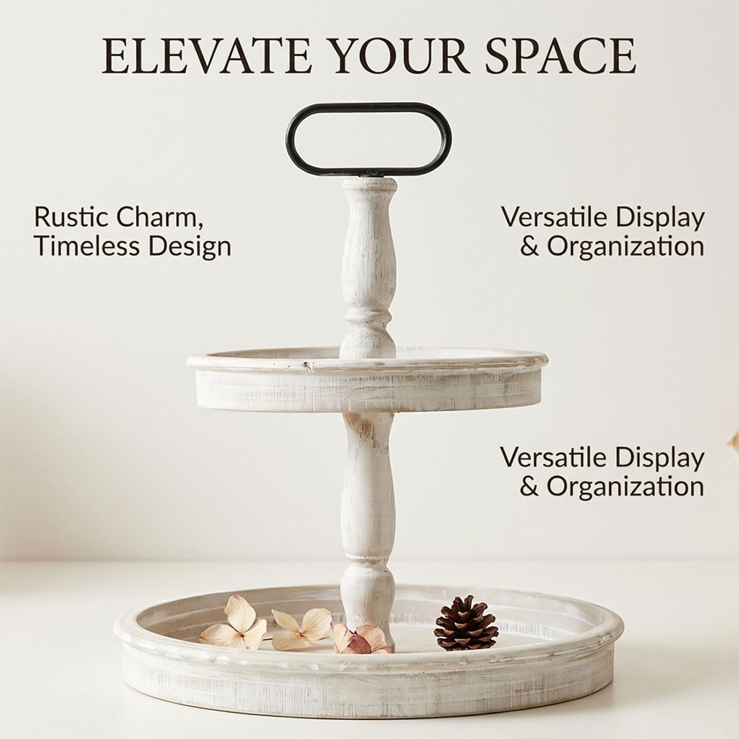 Two Tiered Tray Stand Rustic Tiered Tray Decor 2 Tiered Tray Serving Tray Seasonal & / White / 15.7