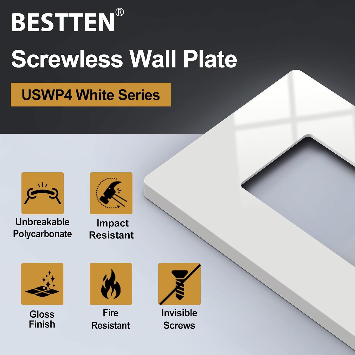 20 Pack BESTTEN Screwless Wall Plate, 1 Gang Decorator Light Switch Plate, Decor Outlet Cover, H4.69” x W2.91”, USWP4