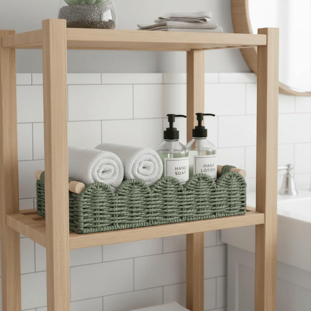 Small Wicker Toilet Tank Top Decorative Baskets for Countertop / Green / 12.99 x 6.3 x 3.15 / S - In