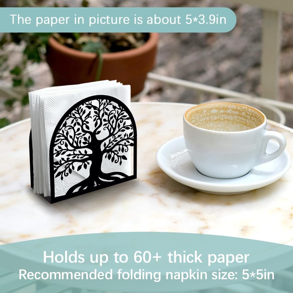 Decorative Metal Napkin Holder / Tree of Life / Black / 4.9 x 4.9 x 1.9