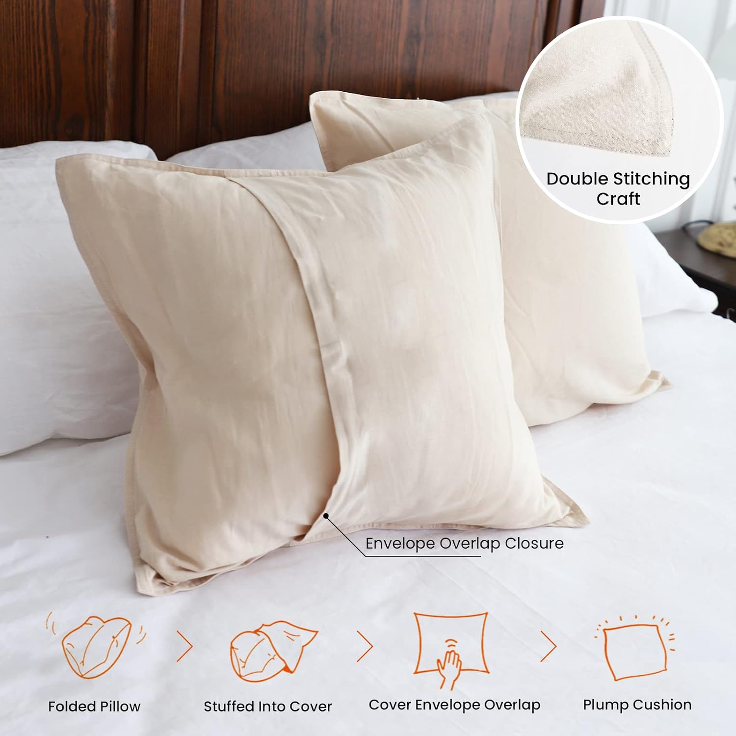 Linen Euro Shams Basic Style Solid Color Flax Cotton Blend Decor / 24 x 24 / Linen/beige / Set of 2