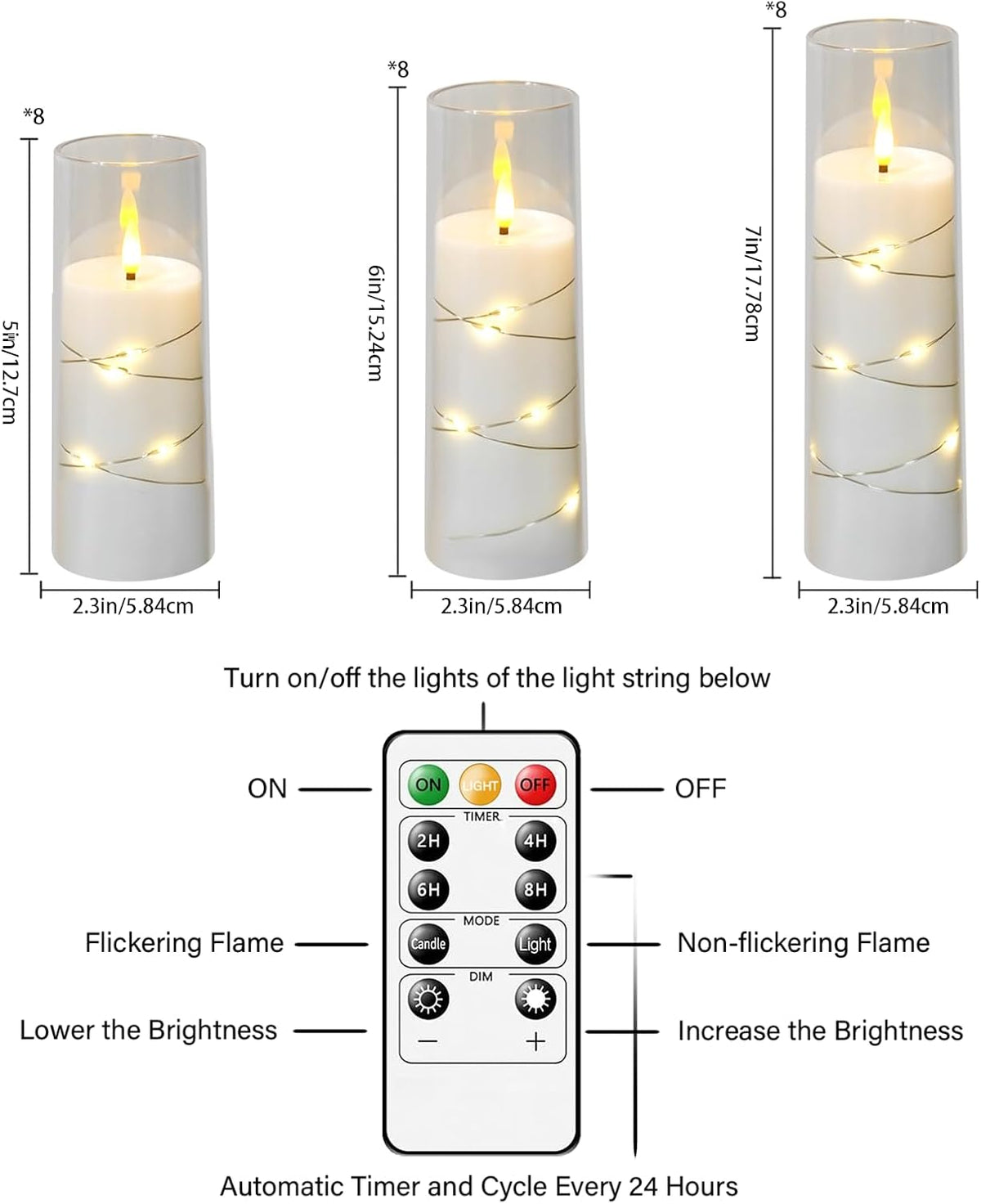 Flameless Candles,with Embedded Star String, Battery Operated Candles Flickering LED Pillar Candles with Remote Control
