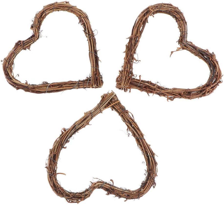 Heart Wreaths Rattan Love Heart Wreath Rustic Wicker Wall Decor for Valentine’s / Natural / Set of 3