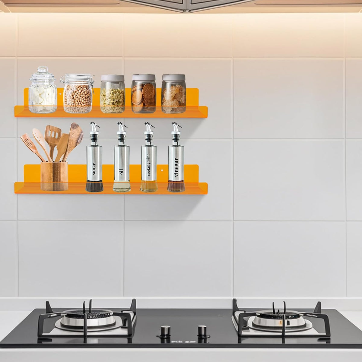 Dezzer 6 Pack Acrylic Shelves for Wall, 15" Acrylic Floating Shelves for Bathroom Bedroom, Invisible Bookshelf Wall