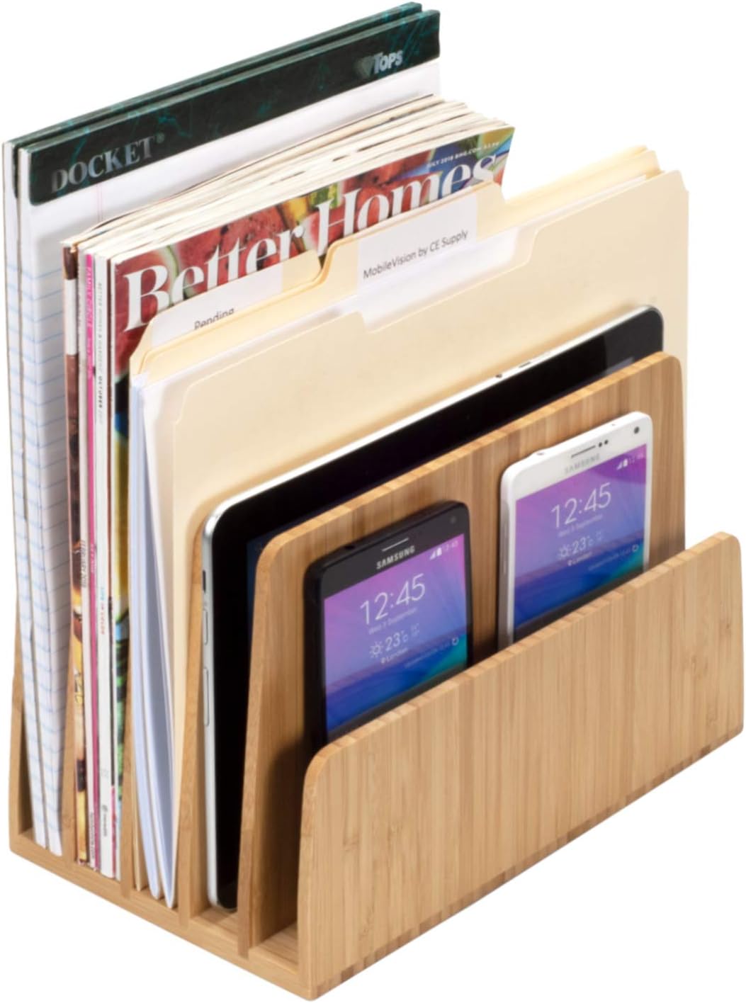 MobileVision Bamboo Desktop File Folder Organizer and Paper Tray, 5 Slots