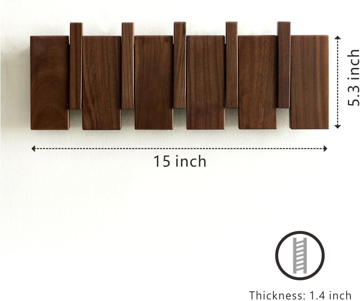 Wood Coat Rack Wall Mount / 5 Hooks