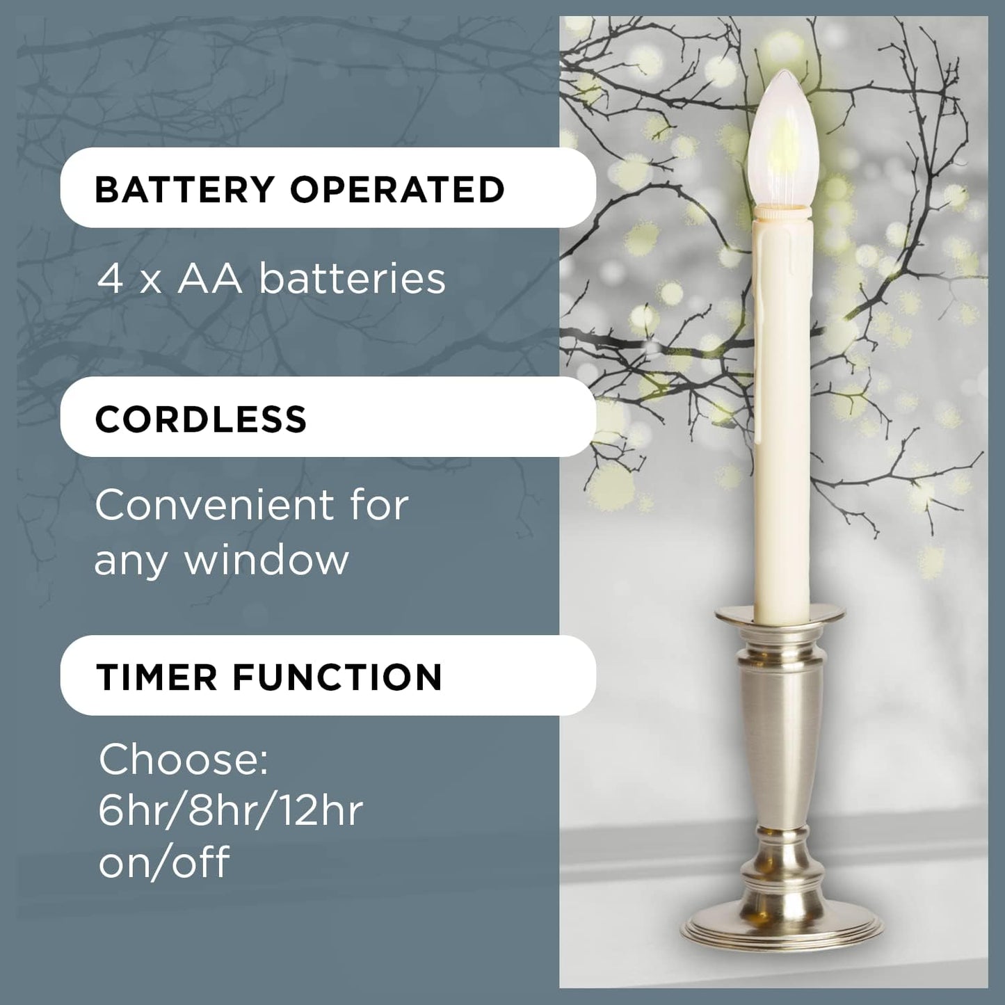 Celestial Lights Set of 4 Battery Operated Window Candles with Remote Control - (Brushed Brass)