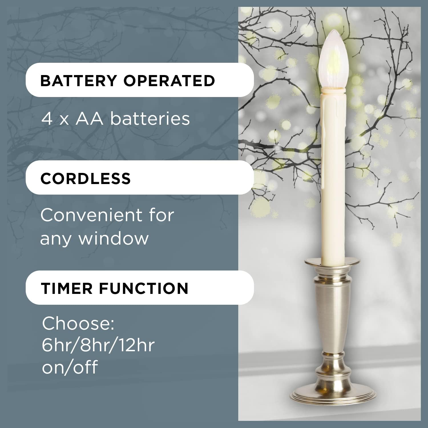 Celestial Lights Set of 4 Battery Operated Window Candles with Remote Control - (Brushed Brass)
