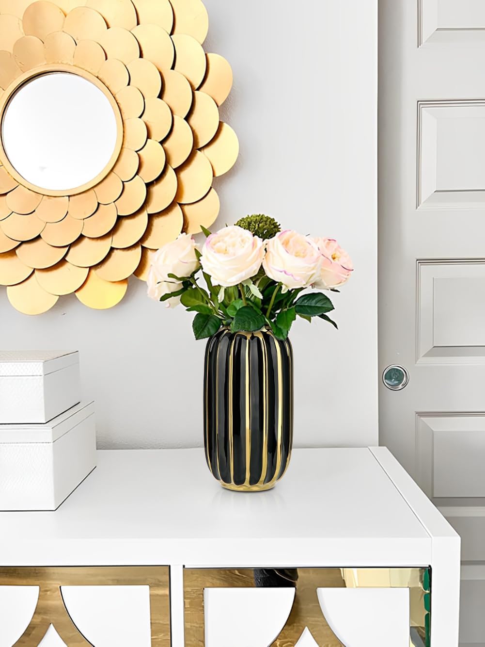 Gold Plated Lantern Ceramic Vase Home Decor Creative Design Porcelain Decorative / 8.66'' Tall-black