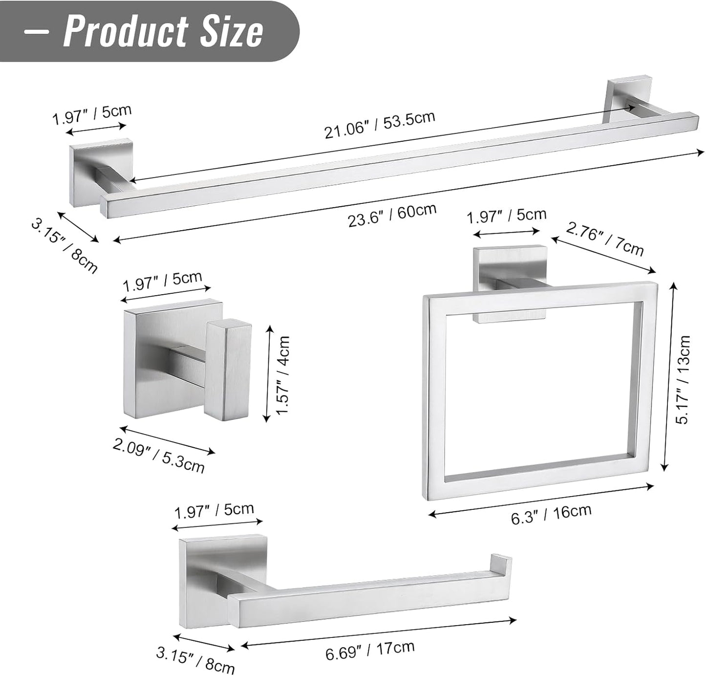 YACVCL Towel Bar Set, 10 Pieces Bathroom Hardware Set Brushed Nickel Bathroom Accessories, SUS304 Stainless Steel Towel