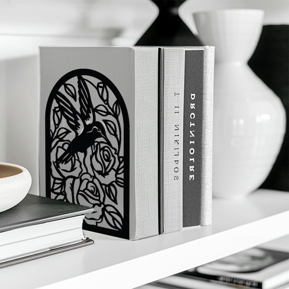 Metal Bookends / Heavy Duty Study Tall Book Stoppers Bookends Used on Desk / Hummingbird