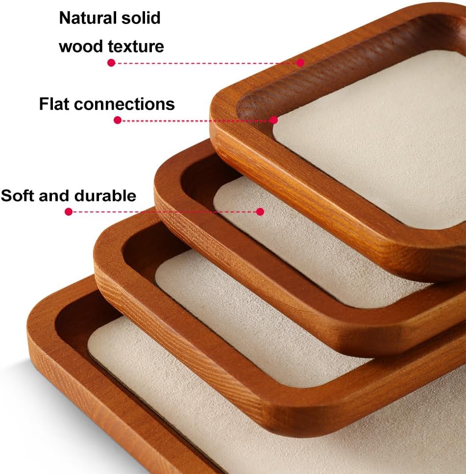 Wooden Jewelry Display Tray Rounded Rectangle Ring / Old Lace / Large-w 7'' x H 0.6'' x L 7.9
