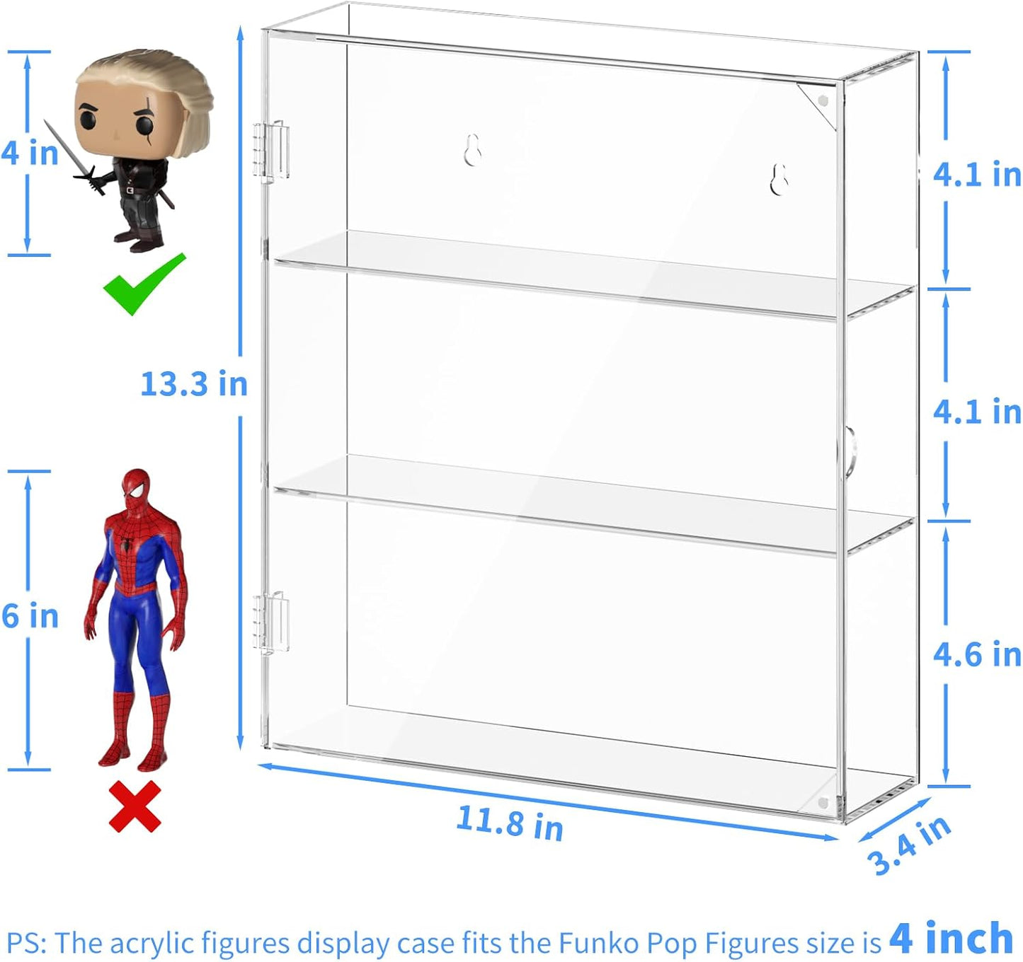 AITEE 3 Tiers Acrylic Display Case for Mini Funko Pop on Wall or Desktop | 11.8"Lx3.4"Wx13.3"H, dustproof, 3 tiers