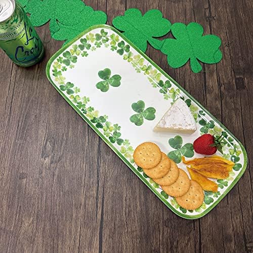 UPware Shamrock Melamine Serving Tray, 15 x 6.5 Inch Rectangular Serving Platter, BPA Free Food Tray for Party Entertaining
