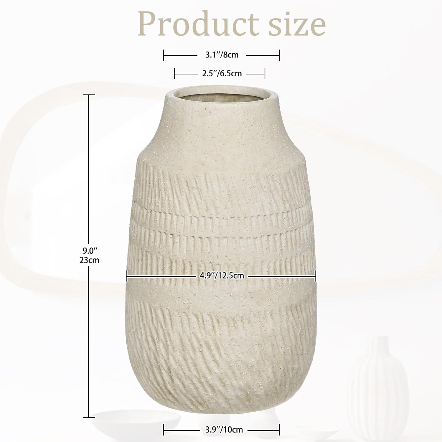 Rustic Ceramic Vase for Mediterranean / 9" Beige White