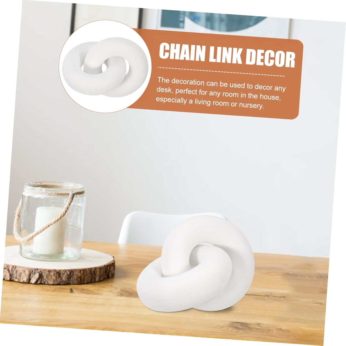 Modern Wooden Chain Link Decor Knot Shelf Ornament for Farmhouse Aesthetic / White / 18 x 18 / CM