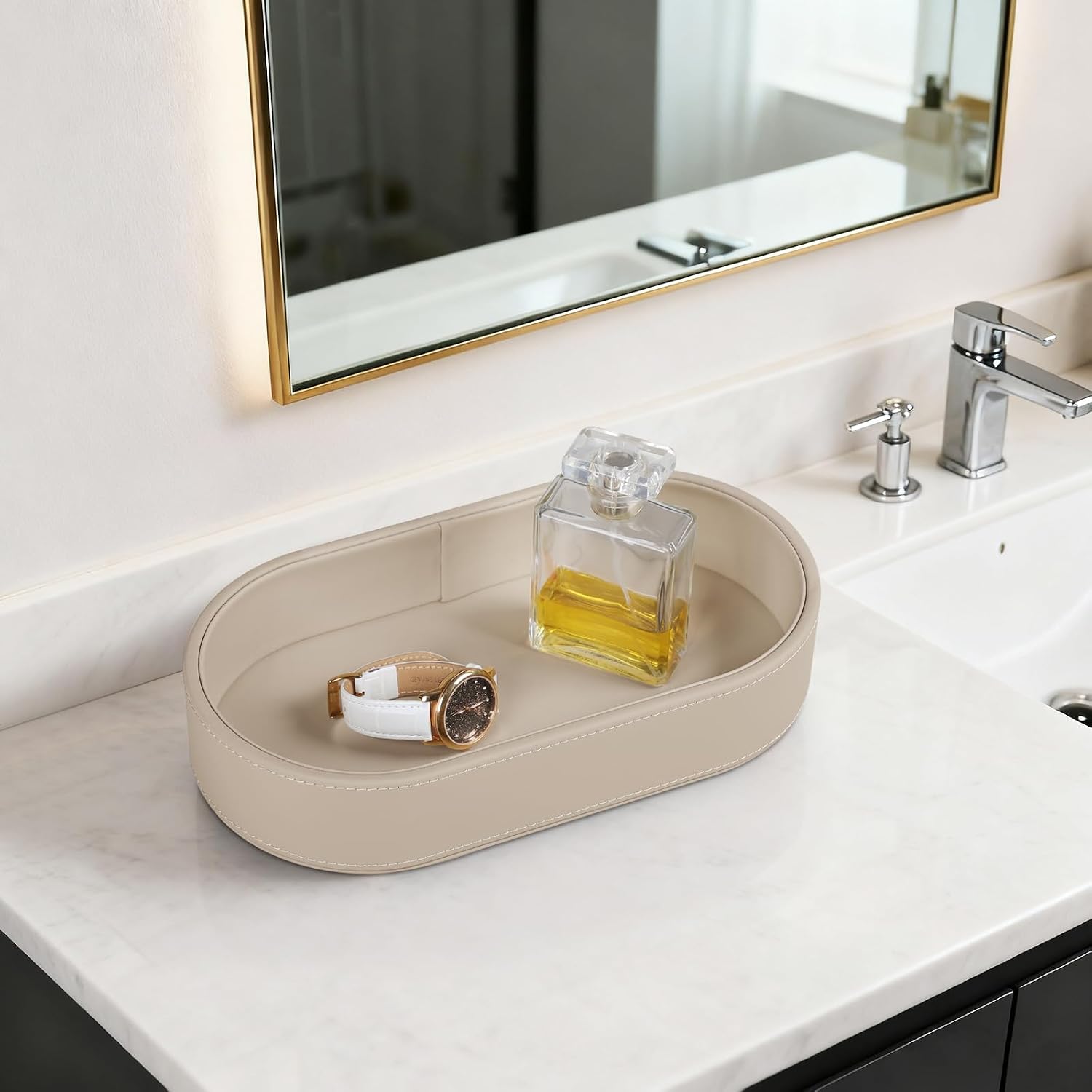 Oval Desk Valet Tray / Beige
