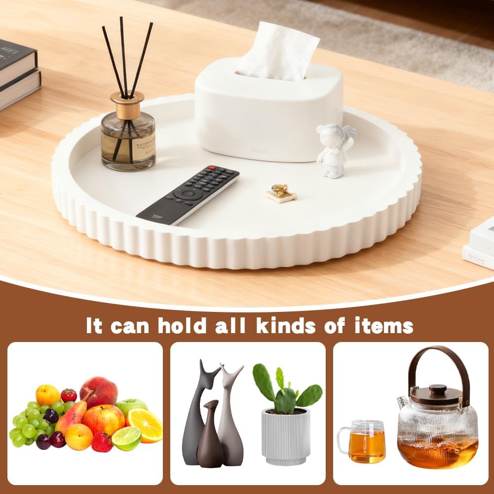 Decorative Tray & Coaster Set / White / Set of 2