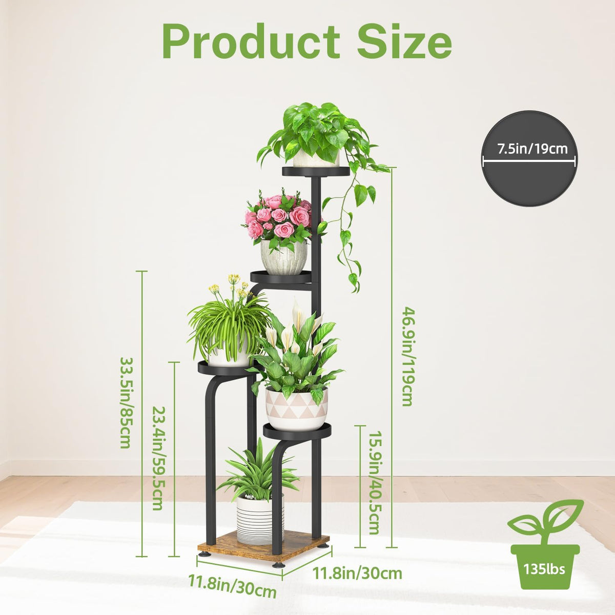 iDavosic.ly Tall Plant Stand Indoor, Corner Tiered Metal Trays, Black Brown | 4 Tier Multiple Flower Holder Shelf