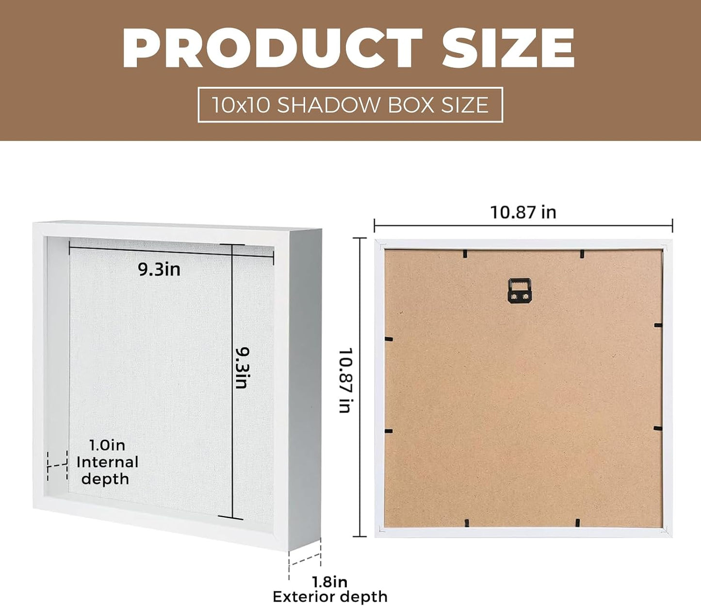 Muzilife 10x10 Shadow Box Wood Picture Frame, HD Glass, 3PCS, Black | FSC-Certified MDF | Soft Acid-free Linen Board