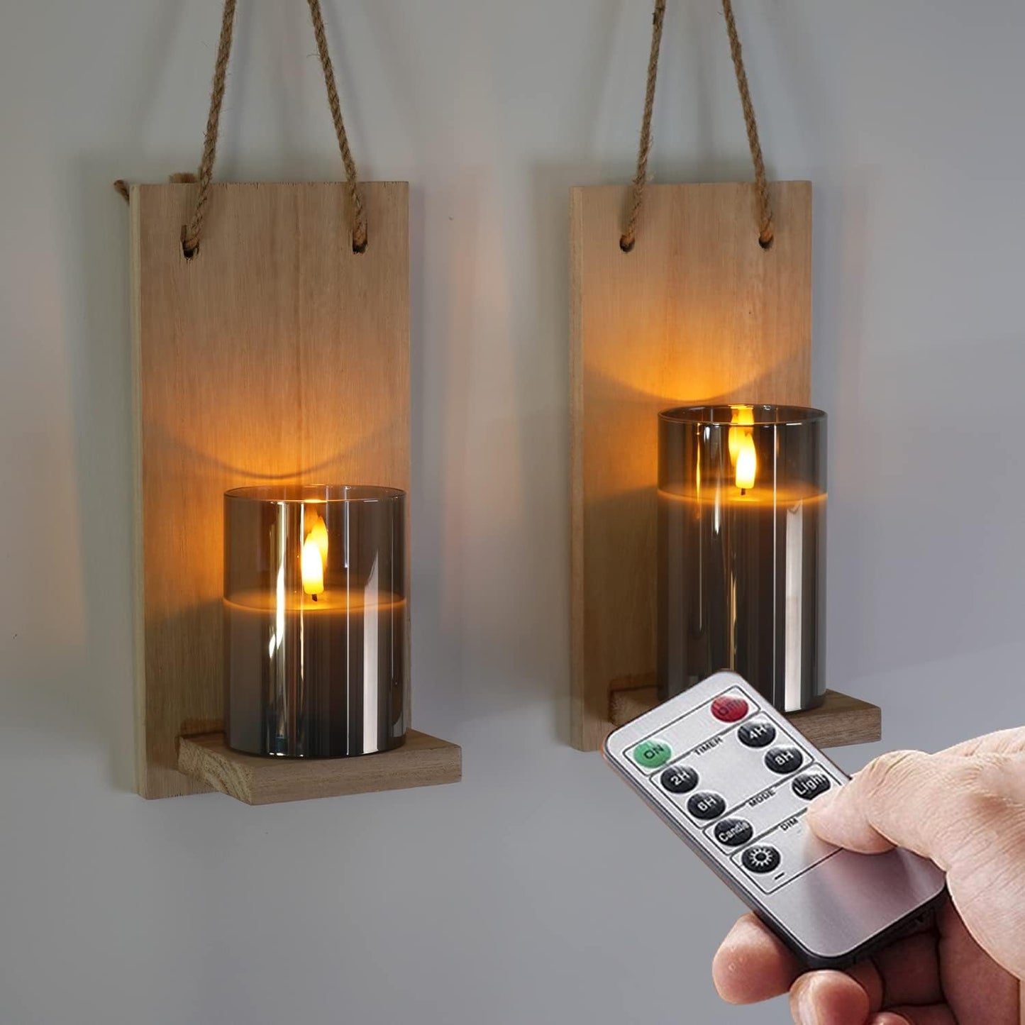 Amagic Gray Glass Flameless LED Candles Battery Operated with Remote Timer | Real Wax Pillar Electric Candle