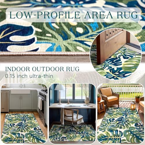 3x5 Monstera Entry Rug Washable Indoor Outdoor Mats for Front Door
