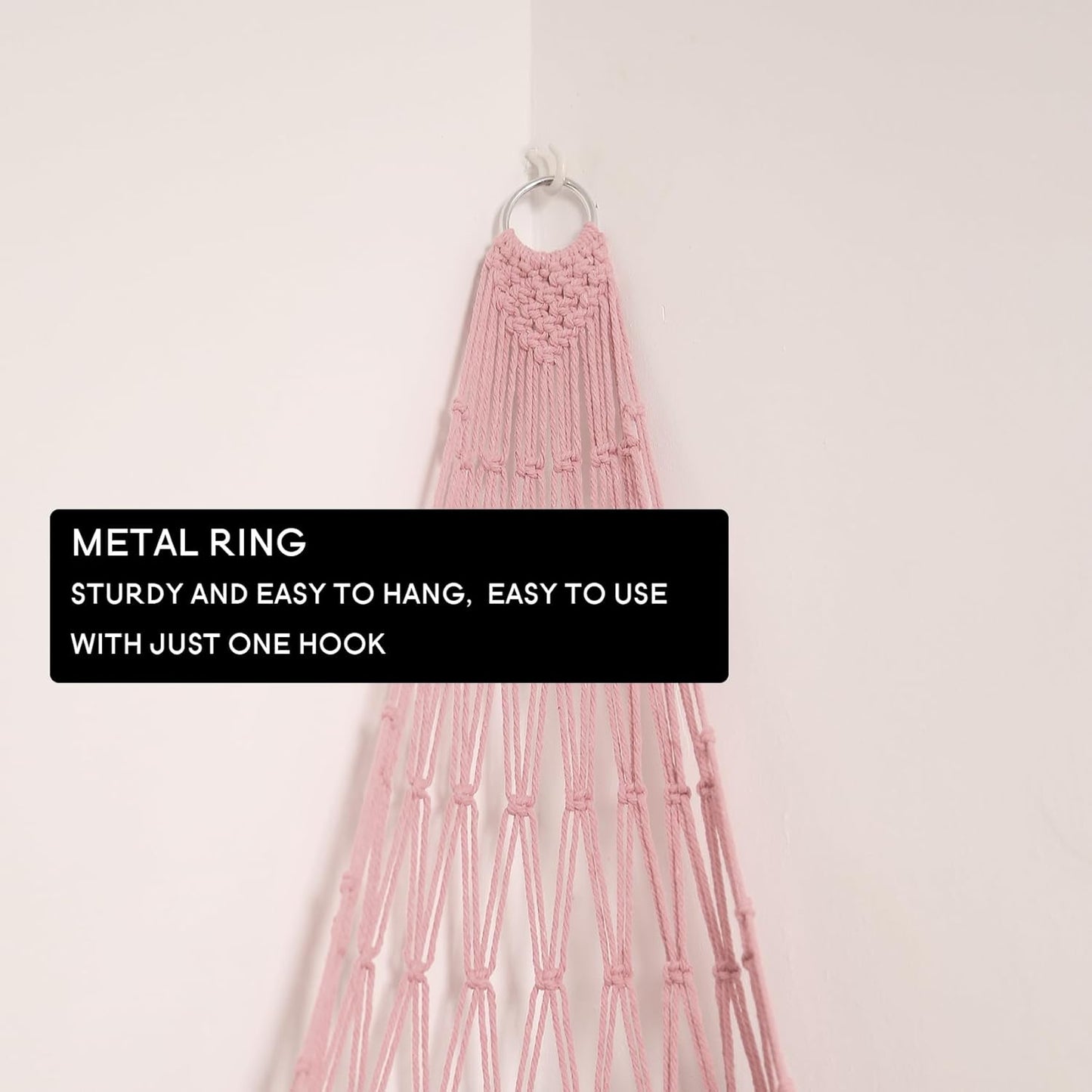 Stuffed Animal Hammock Corner Hanging Net for Stuff Animal Storage Macrame Toy / Light Pink / L