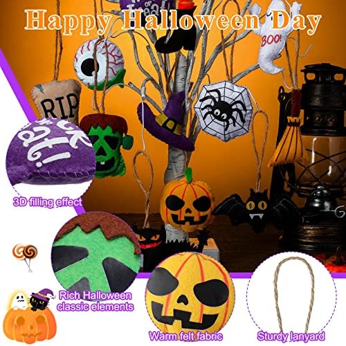 Oudain 12 Pcs Halloween Tree Ornaments 3D Felt Pumpkin Ghost Witch Bat