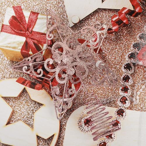 Aneco 10 Inches Christmas Treetop Star Metal Glittered Christmas Tree Topper Xmas Tree Decoration Topper for Christmas Holiday Home Office School Mall Decor, Rose Gold