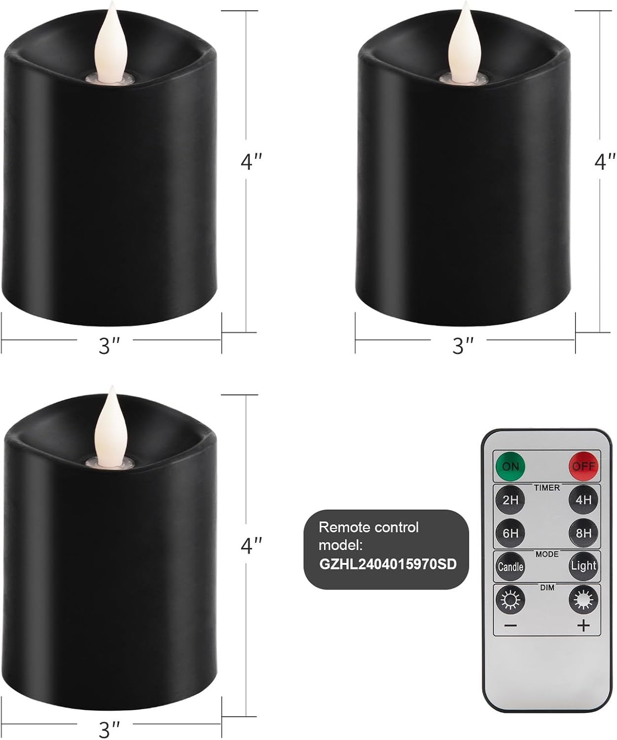 3x4 Flickering Flameless Candles Set of 3, 2AA Battery Life 600 Hours Battery Candles Flickering with Timer,4 inch