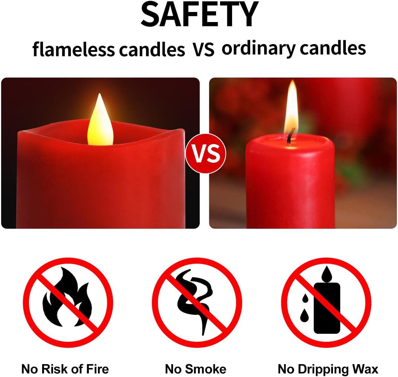 3x5 Flickering Flameless Candles Set of 3, 2AA Battery Life 600 Hours Battery Candles Flickering with Timer,5 inch