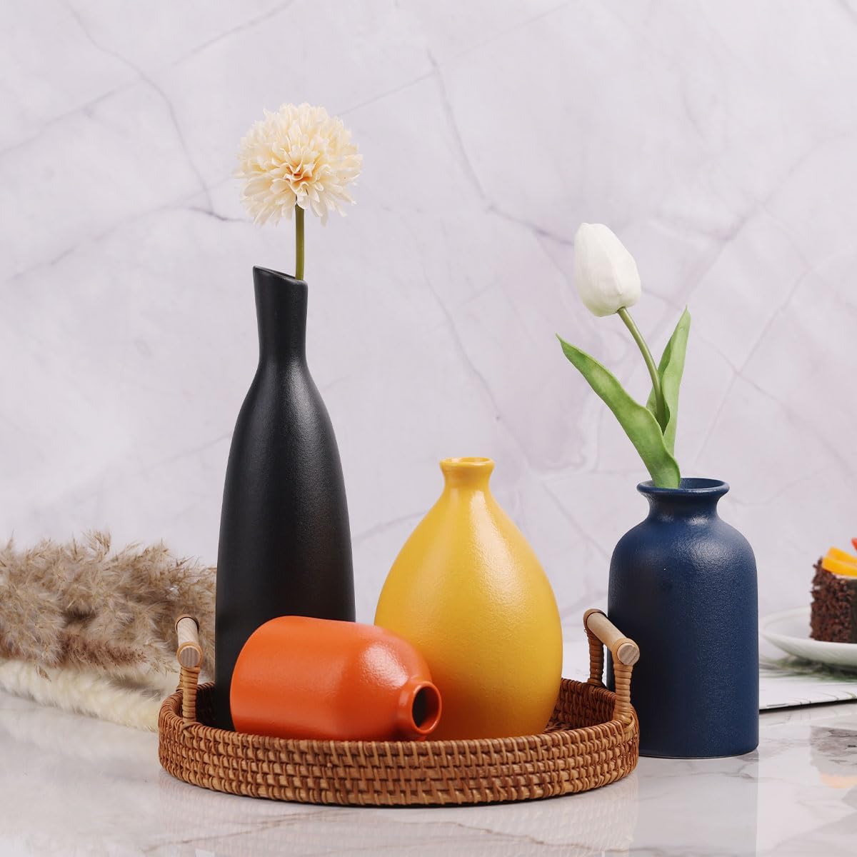 Colorful Ceramic Bud Vases / Multicolor Suit-b / Yellow / Set of 4