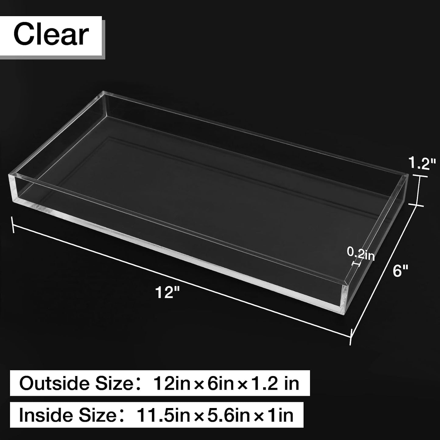 Acrylic Tray 5mm Thicken for Vanity Makeup / Clear / 12 x 6 x 1.2