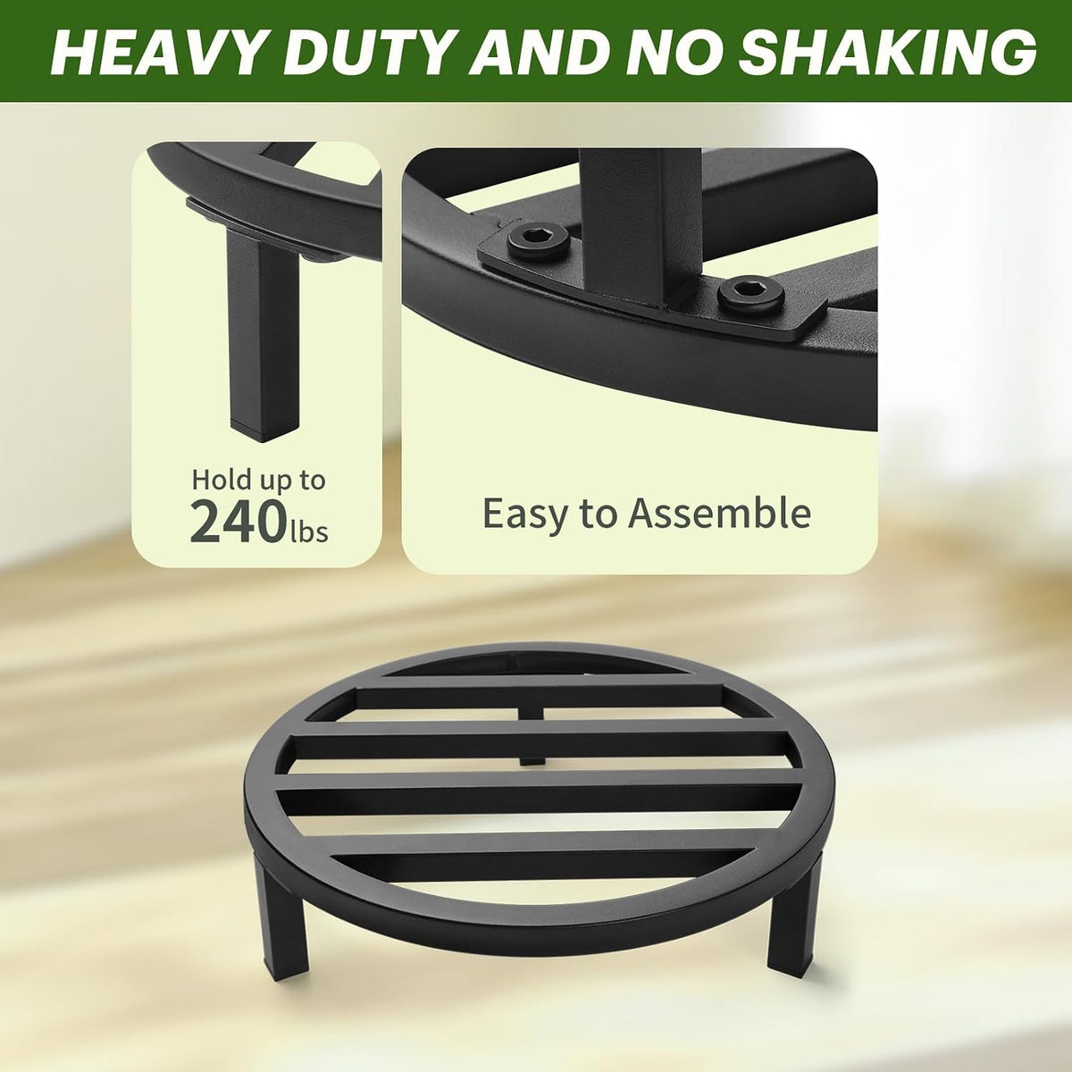 3 Pack 12 Inch Metal Plant Stands Outdoor Indoor Pot Riser,Black | 240 LBS Capacity,Short and Low-Profile,Rugged and